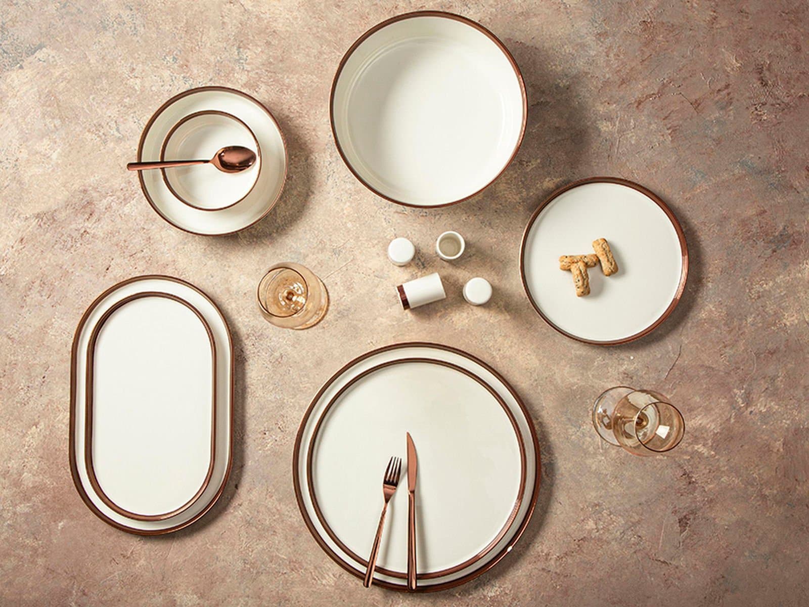 Porland Chopin Copper 60 Piece Dinner Set for 12 People