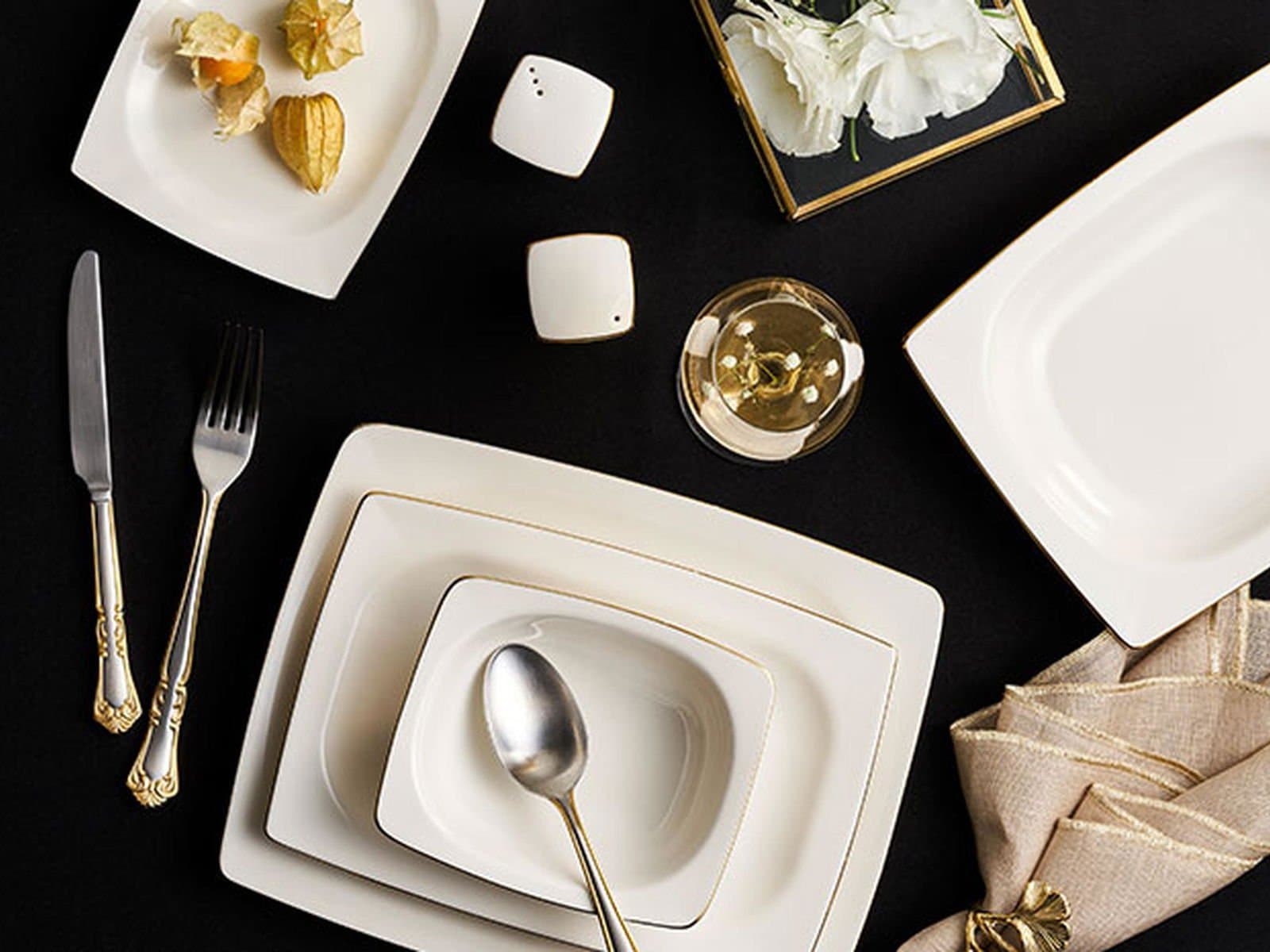 Porland Riva Gold Gilding 57 Piece Dinner Set for 12 People