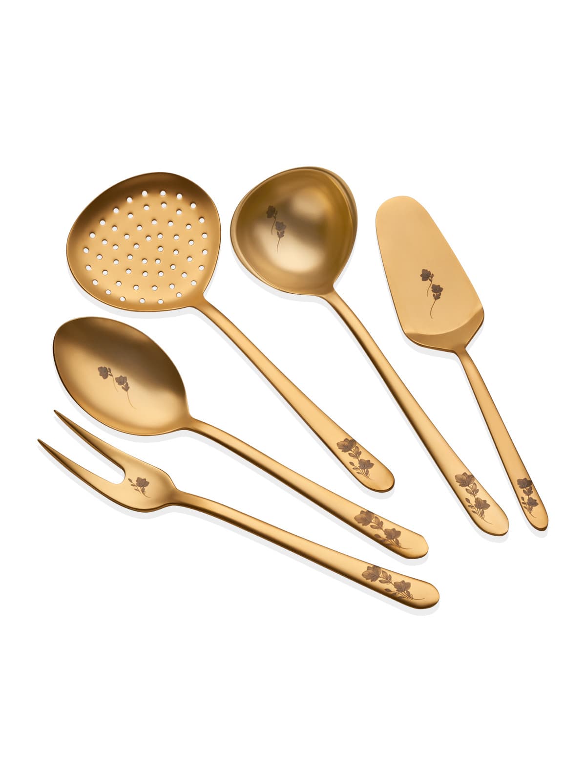 Epsilon - Matte Gold Floral Serving Set - 5 Pieces