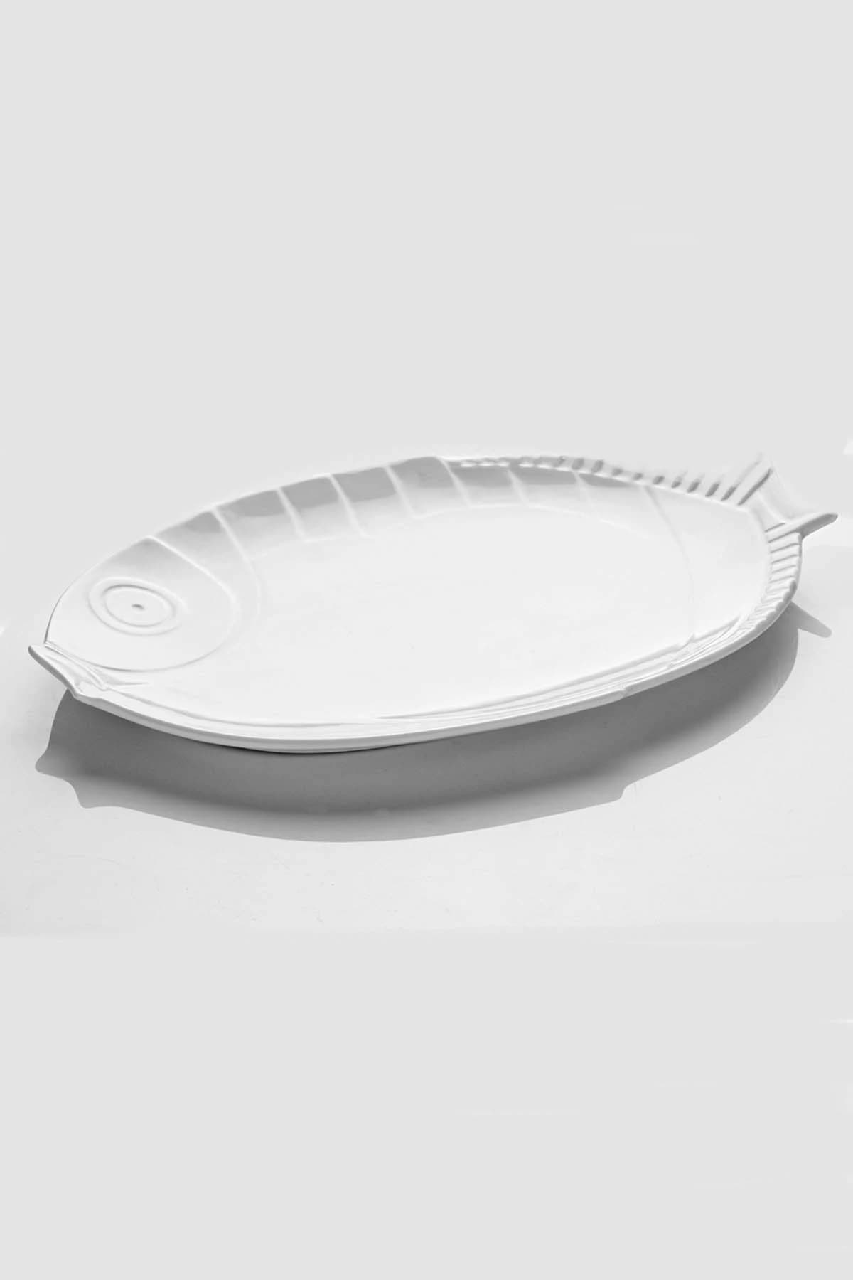 KUTAHYA PORCELAIN FISH 36 CM. BOAT PLATE WHITE
