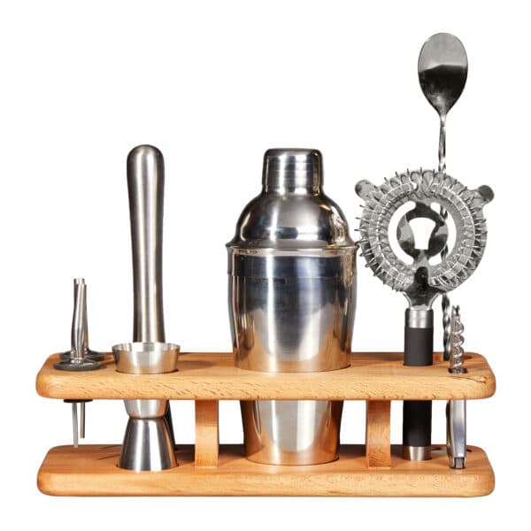 Groovy Cocktail Shaker Set with Wooden Stand