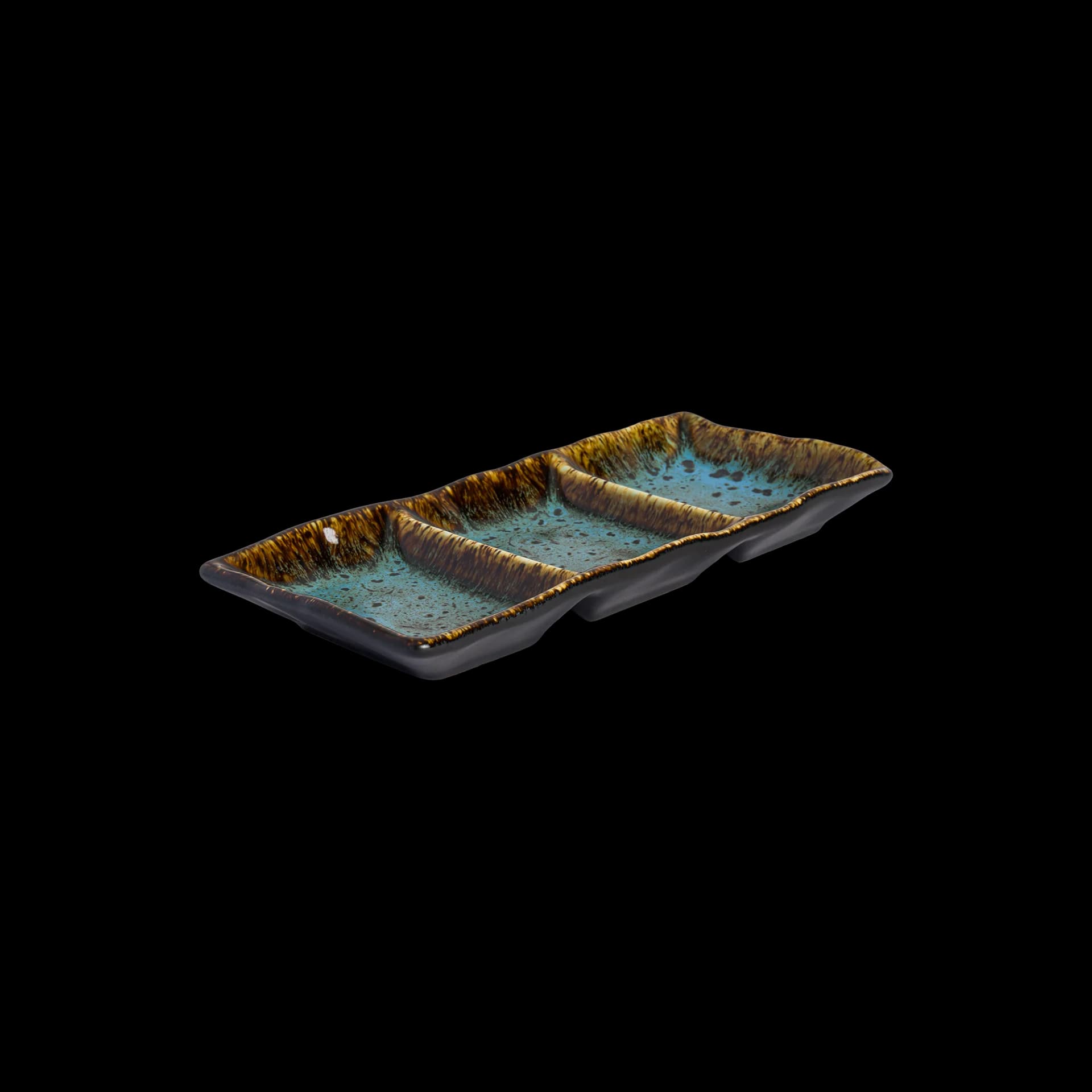 Wabi Blue Rectangular Triple Sauce Bowl 19.8 x 9 x 2.3 cm