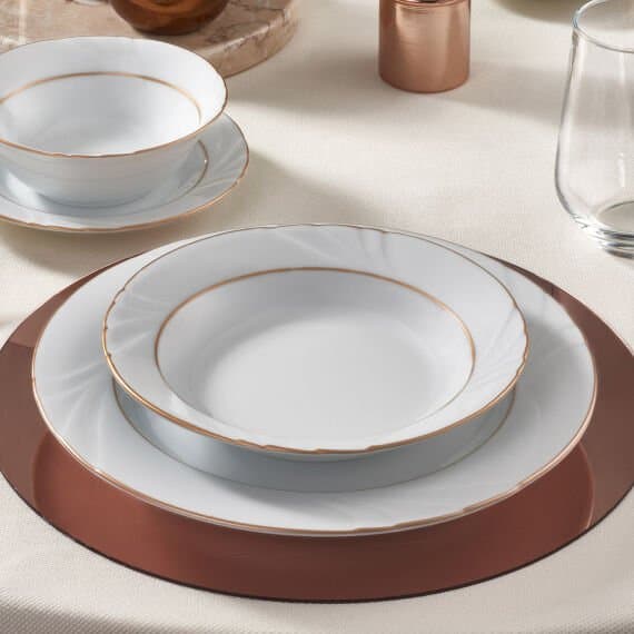 Soprano 6 Adet 23 Cm Çukur Yemek Tabağı Mat Altın File