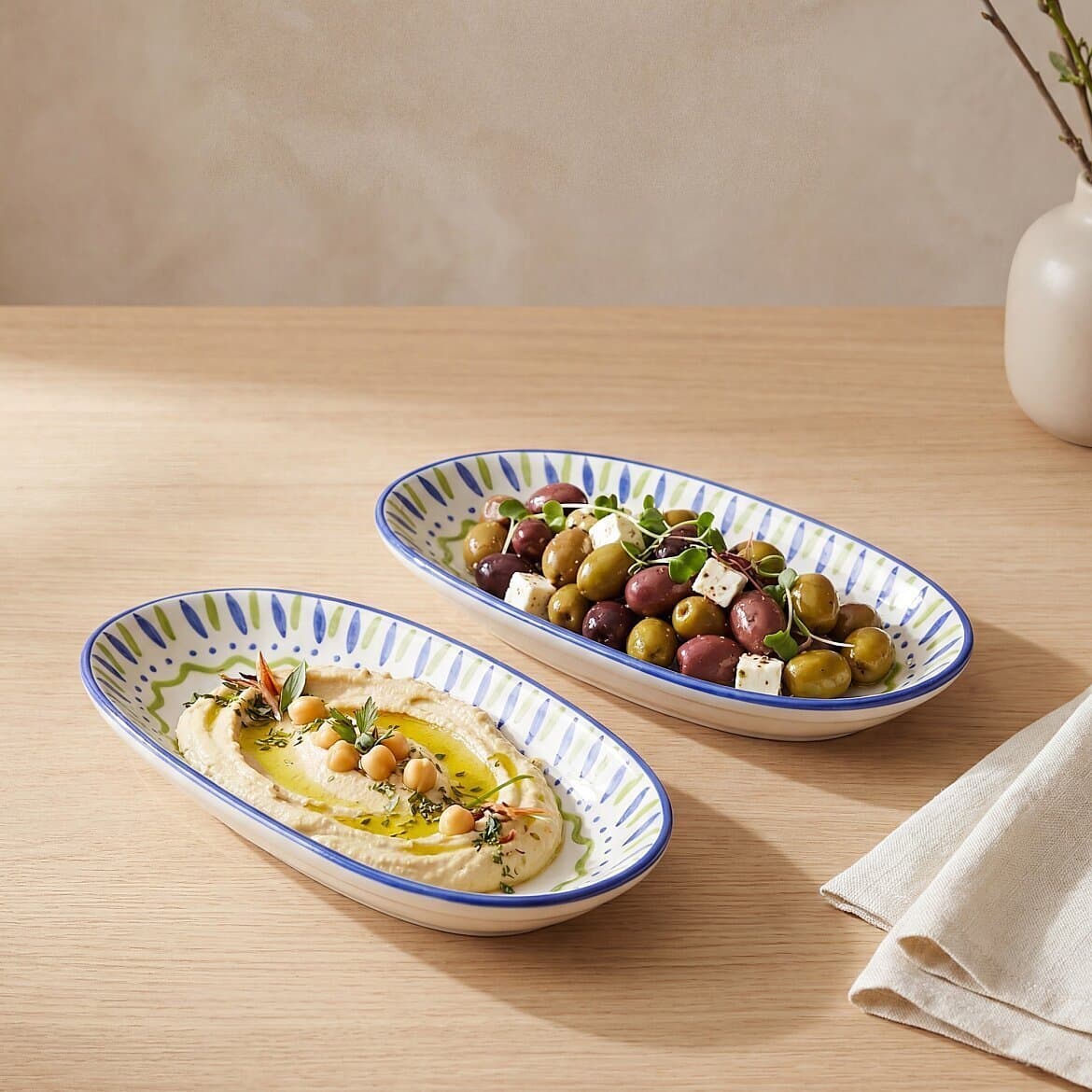 Zeytin 19 cm 2'li Porselen Kayık Tabak Seti