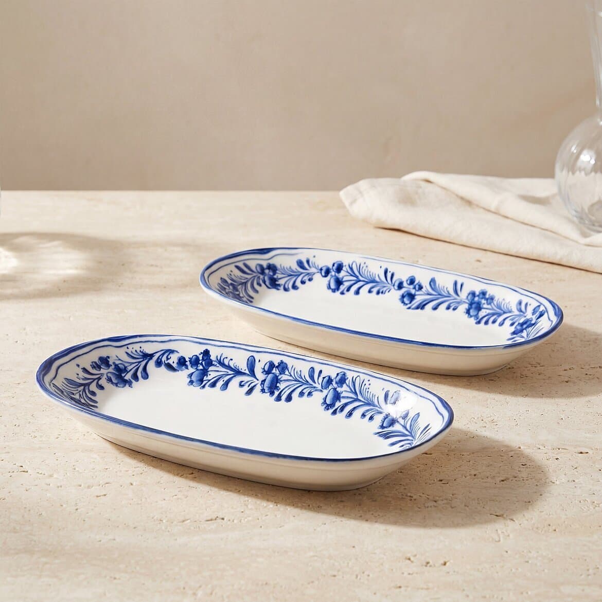 Yaprak Desenli 24 cm 2'li Porselen Kayık Tabak