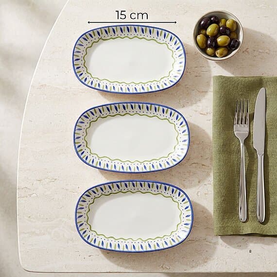 Zeytin 15 cm 3'lü Porselen Kayık Tabak Seti