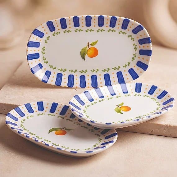 Kayısı Desenli 19 cm 3'lü Porselen Kayık Tabak Seti