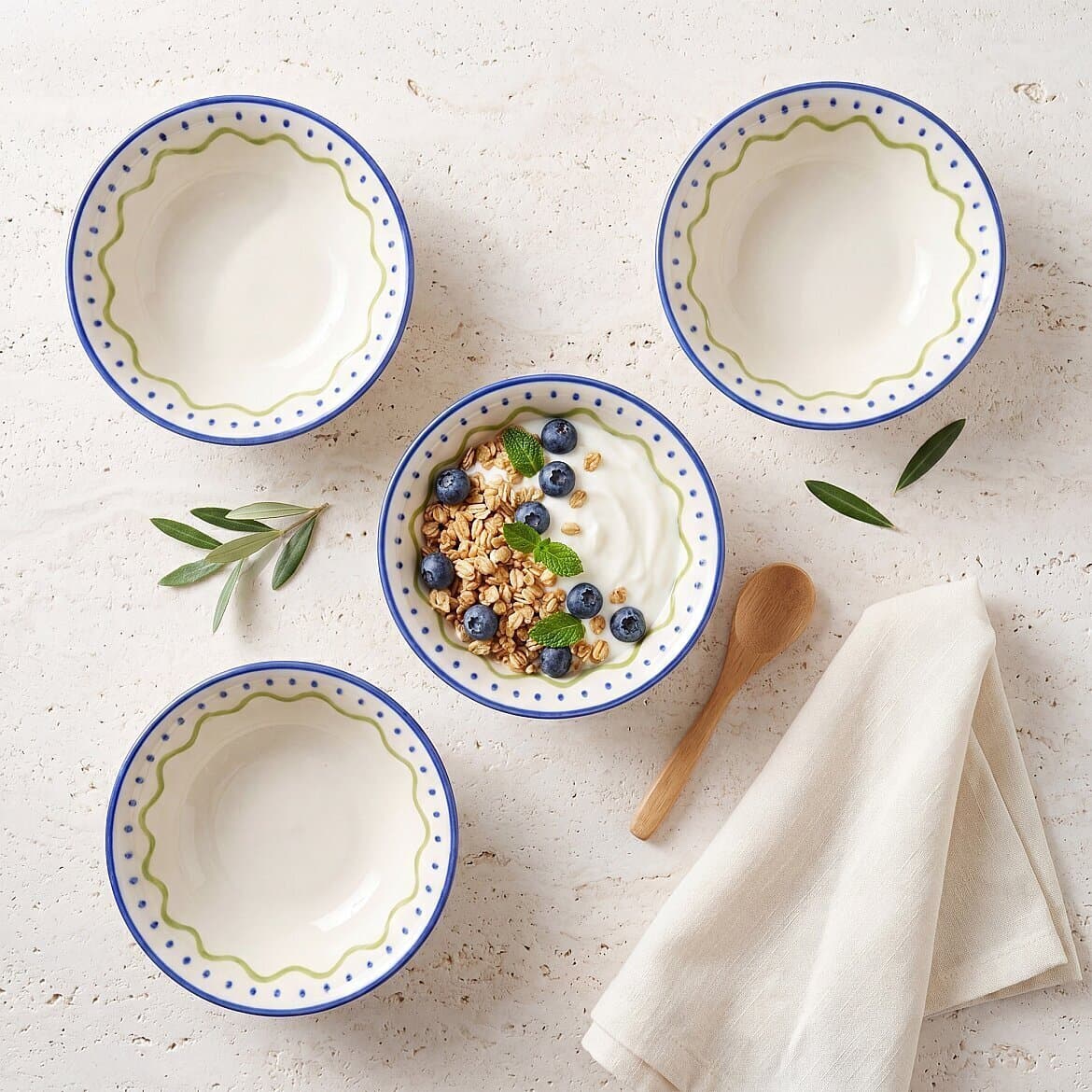 Zeytin 14 cm 4'lü Çorba ve Salata Kasesi