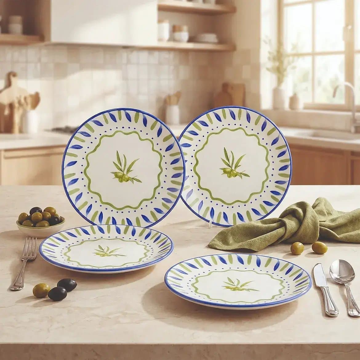 Zeytin Dalı 19 cm 4'lü Porselen Pasta Tabağı Seti