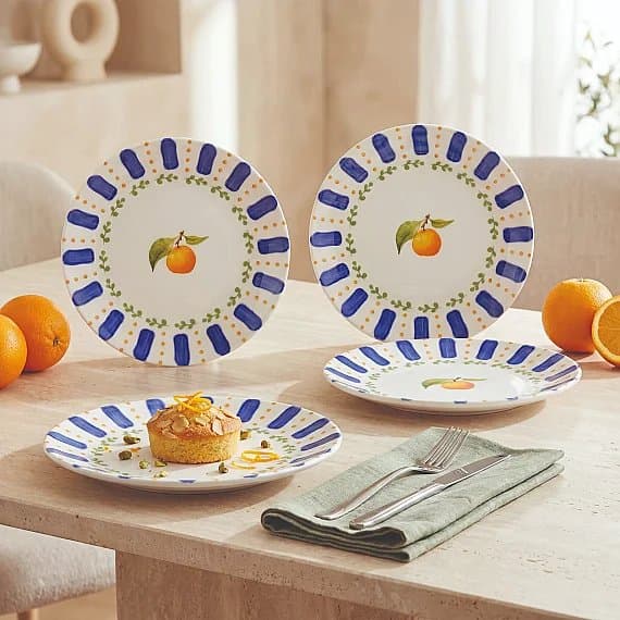 Kayısı Desenli 4'lü 19 cm Porselen Pasta Tabağı Seti