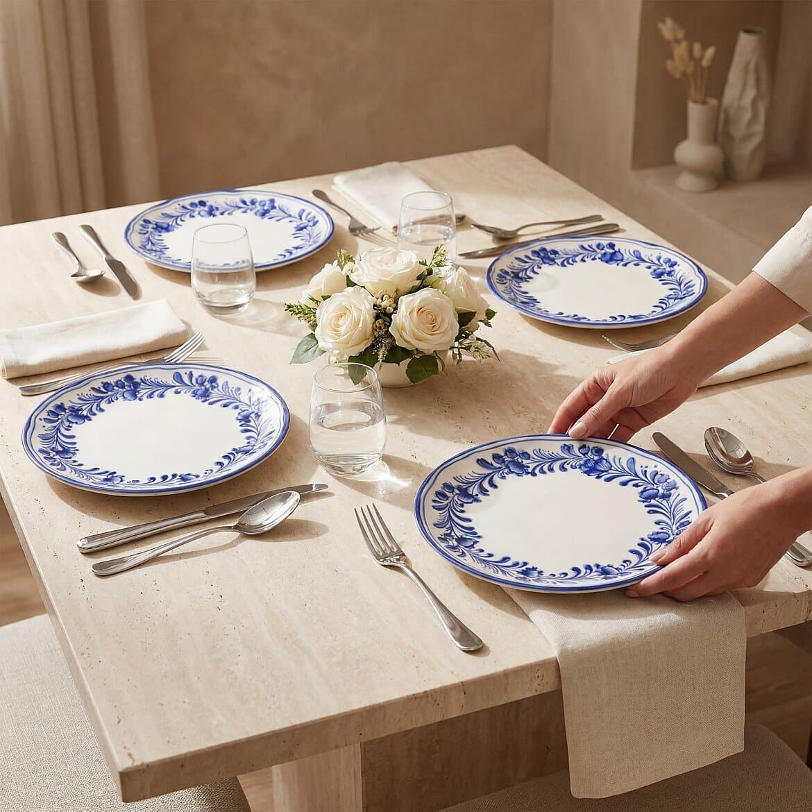 Yaprak Desenli 25 cm 4'lü Düz Servis Tabağı 6312