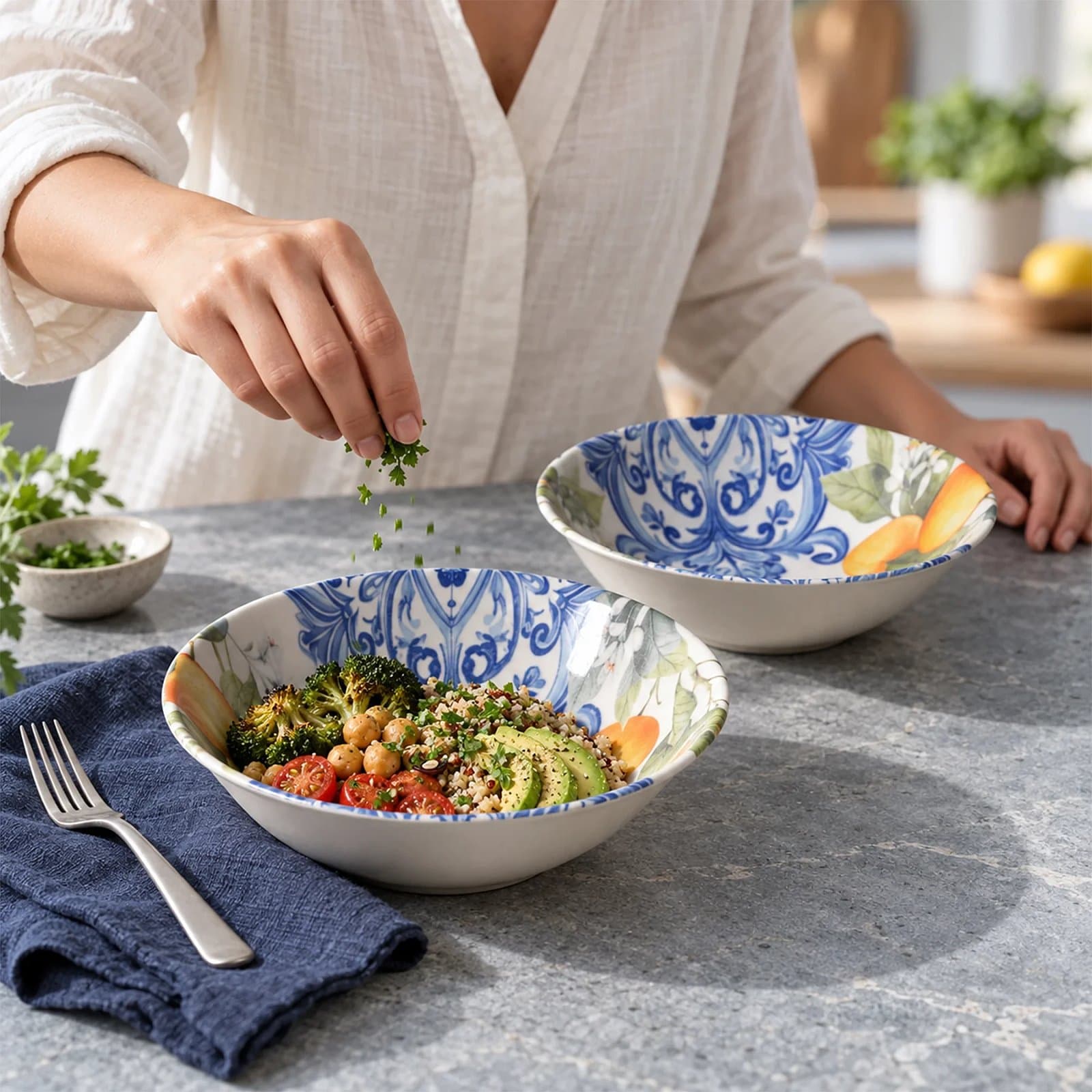 2 Parça Portakal Detaylı 23 cm Salata Kasesi 55501