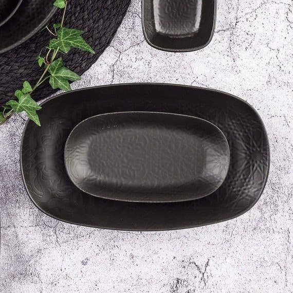 Enternasyonal 2 Parça 24 cm Kayık Tabak Siyah Mat Desenli 515