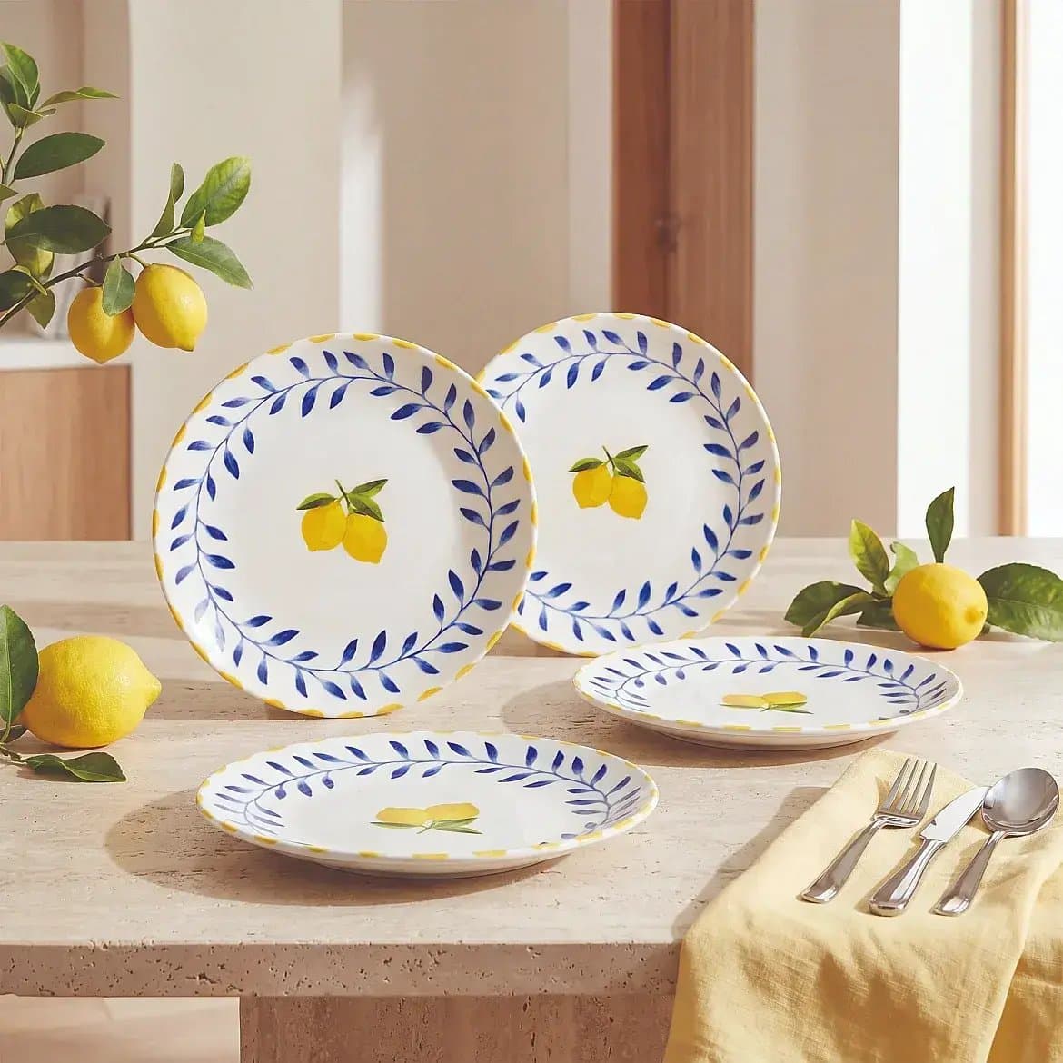 Limon Desenli 25 cm 4'lü Porselen Servis Tabağı Seti