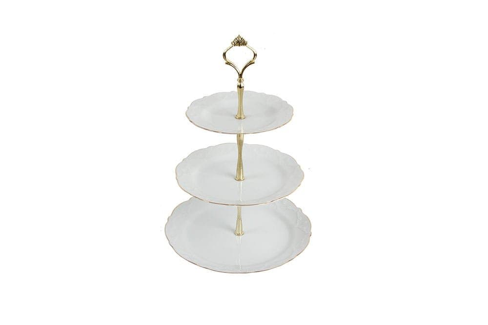 Porland Queen Altın Yaldız 3 Katlı Kurabiye Tabağı 25cm