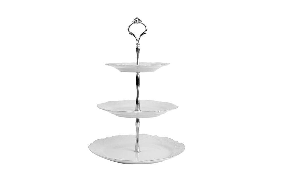 Porland Queen Platin 3 Katlı Kurabiye Tabağı 25cm