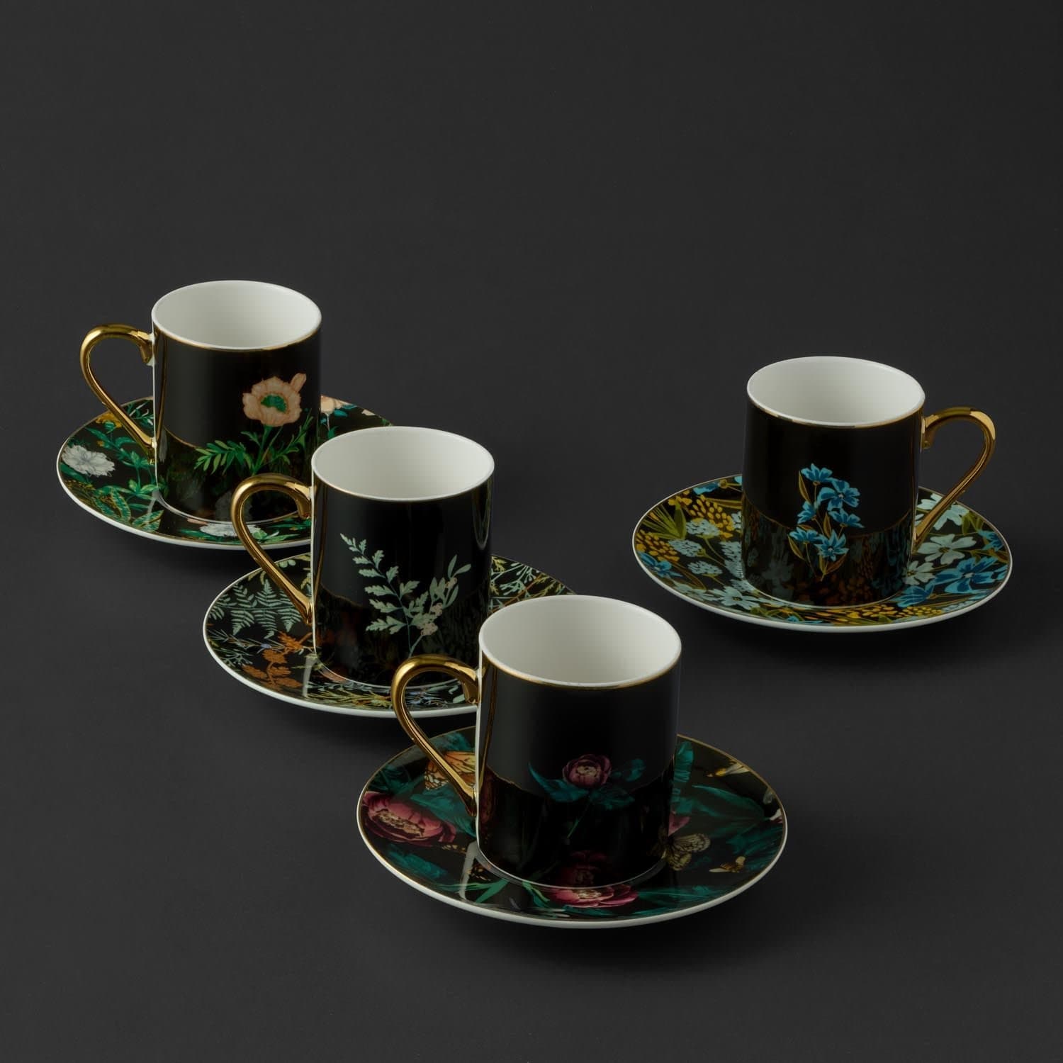 Jumbo Black Garden 4 Kişilik Kahve Fincan Takımı