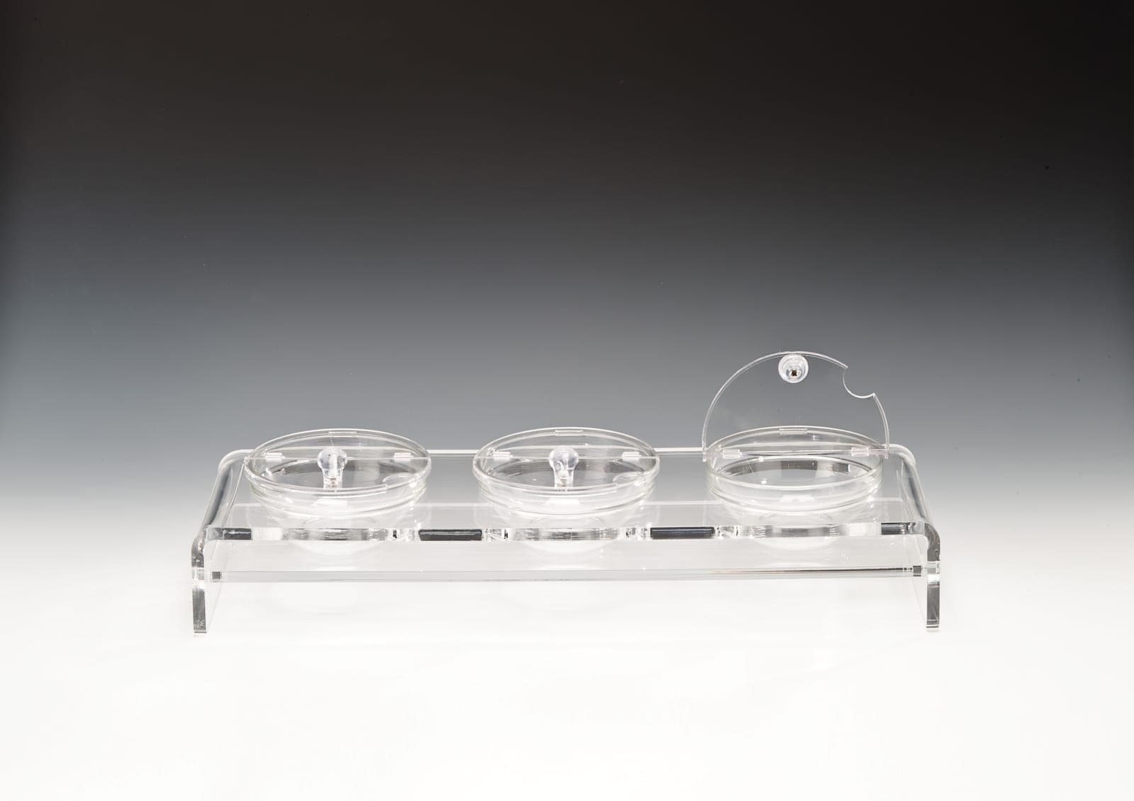 CAM KASELİ POLYCARBONAT KAPAKLI TEŞHİR STANDI 57 x 19 cm / KASE (BOWL) Ø 14 cm
