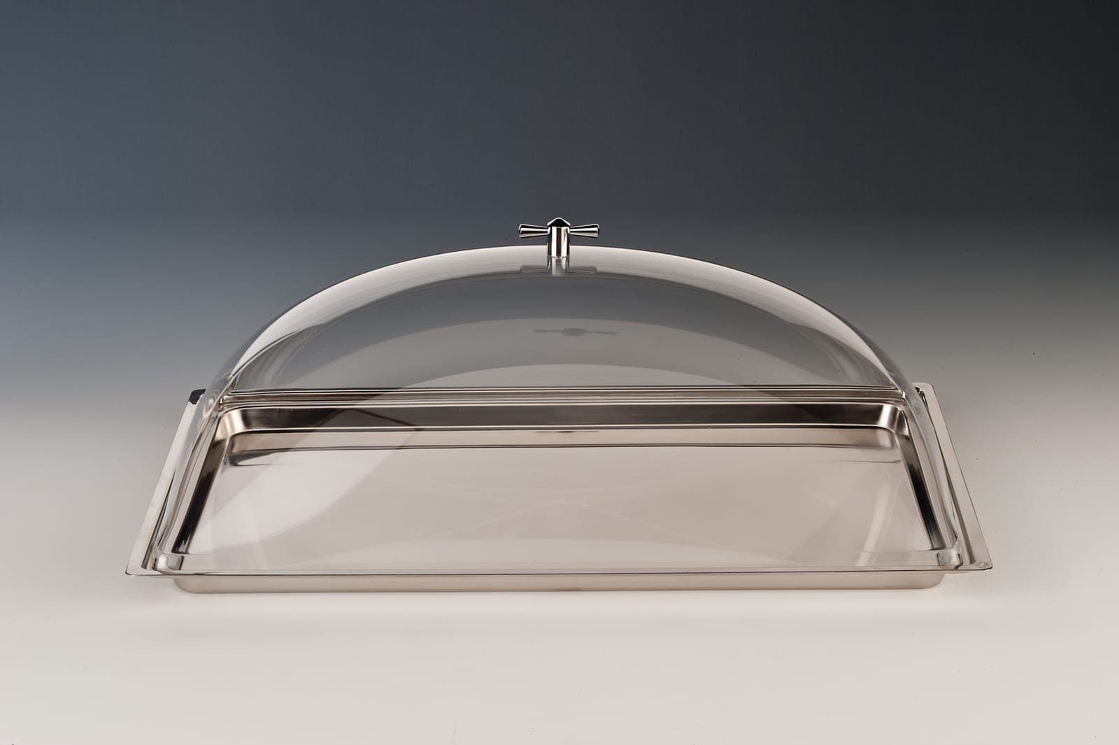 ÇELİK TEPSİLİ, POLYCARBONAT KAPAKLI MUHAFAZA KABI / KÜÇÜK 18/10 44 x 29 x H: 18 cm