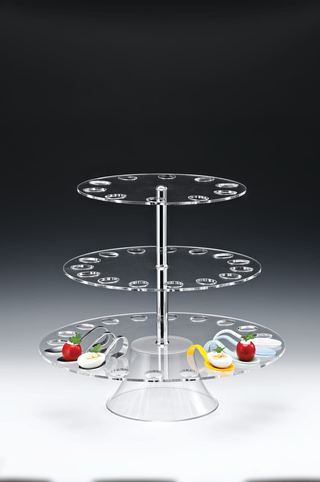 AKRİLİK SERVİS STANDI - 45 GÖZLÜ Ø 49, 39, 33 x H: 63 cm
