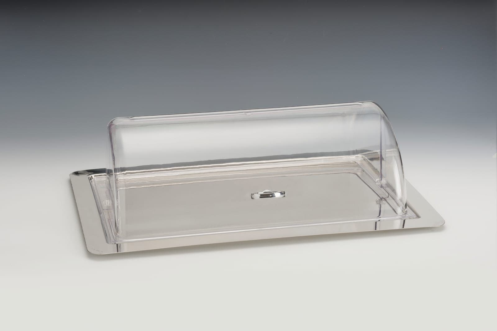 ÇELİK TEPSİLİ, POLYCARBONAT KAPAKLI MUHAFAZA KABI 18/10 62 x 42 x H: 18 cm