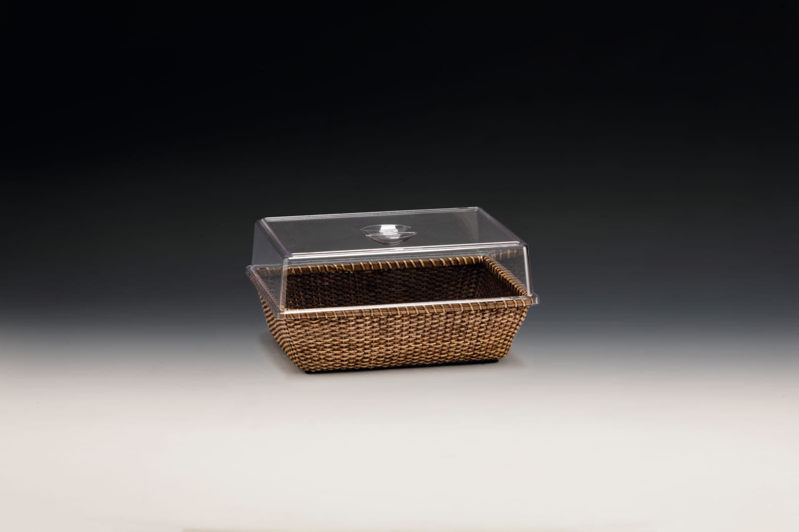 RATTEN SEPETLİ POLYCARBONAT KAPAKLI FANUS 34,5 x 24 x H:17 cm