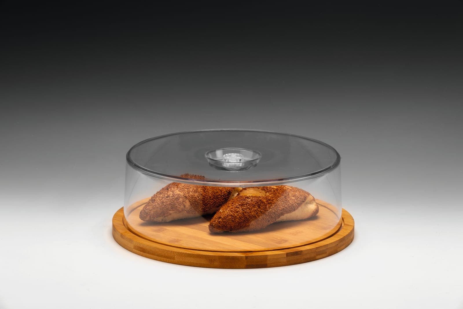 AKRİLİK KAPAKLI FANUS / BAMBU ALTLI Ø 33 x H: 11 cm