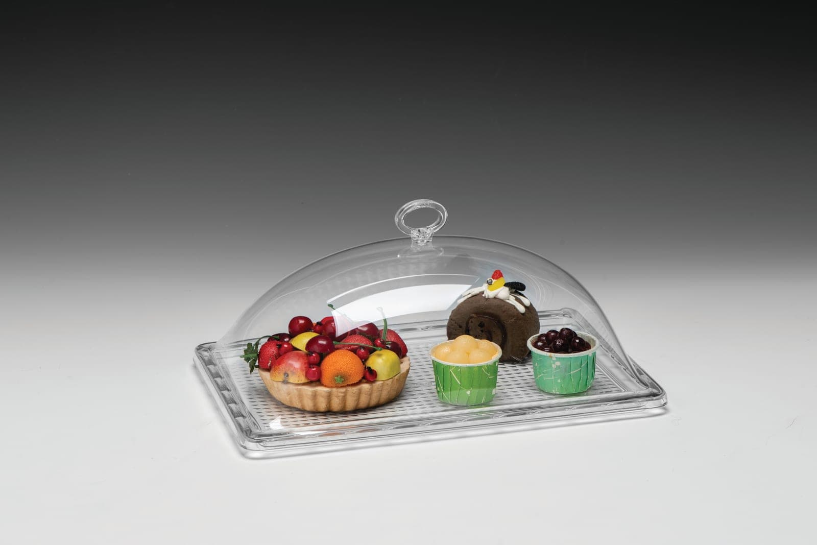 AKRİLİK KAPAKLI POLYCARBONAT TEPSİLİ MUHAFAZA KABI 22,5 x 32,5 x H: 11 cm