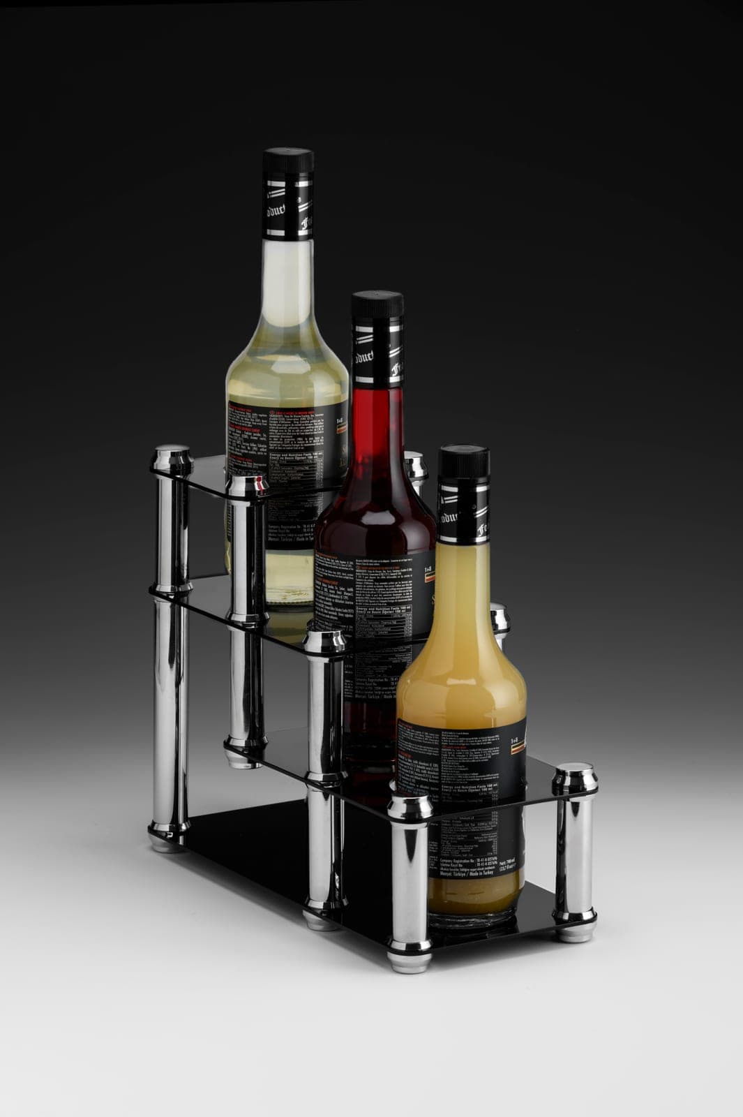 3’LÜ ŞURUP ŞİŞE STANDI - ACRYLIC BOTTLE STAND 15 x 33 x H: 26 cm