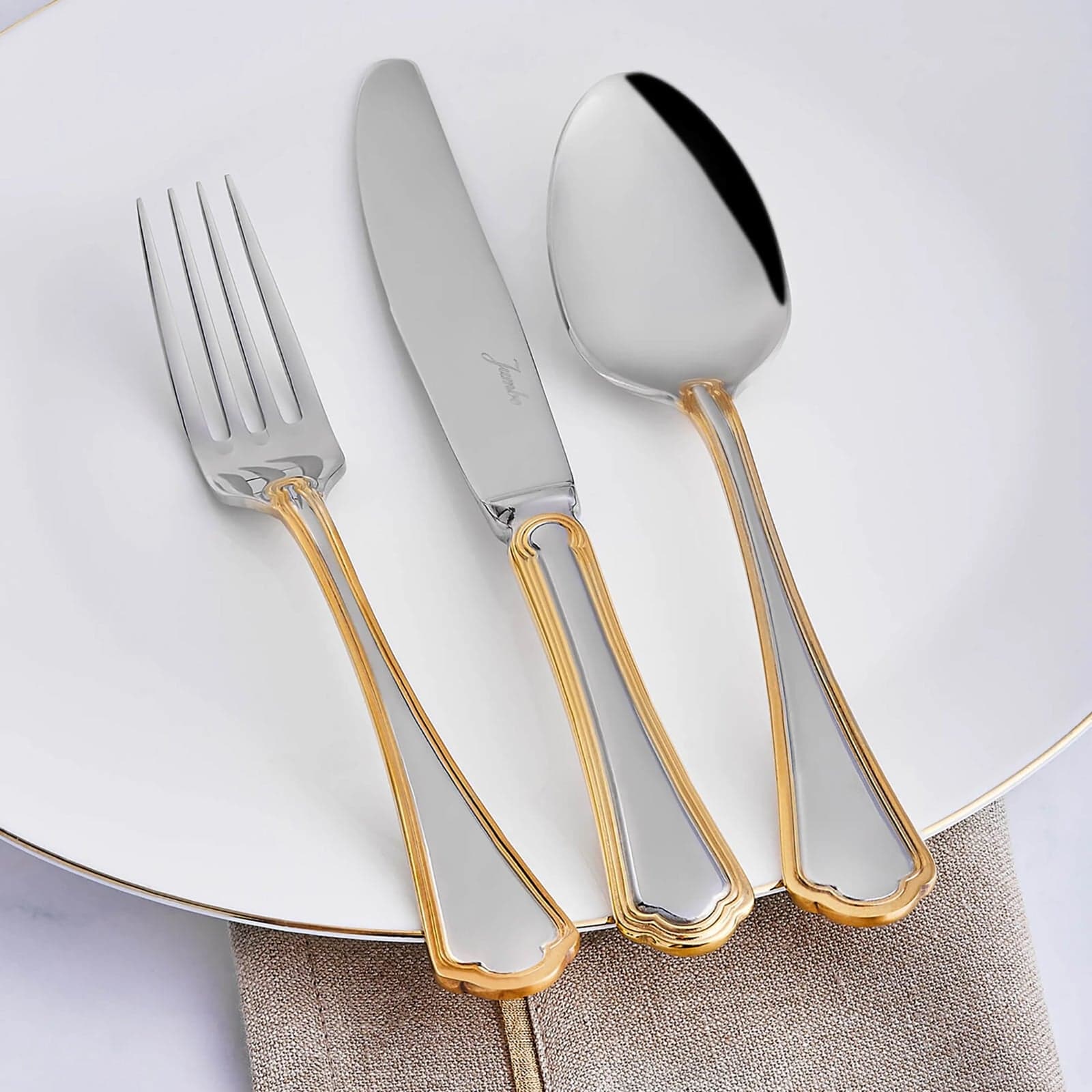 Jumbo 1400 Gold 12 Person 84 Piece Cutlery Set