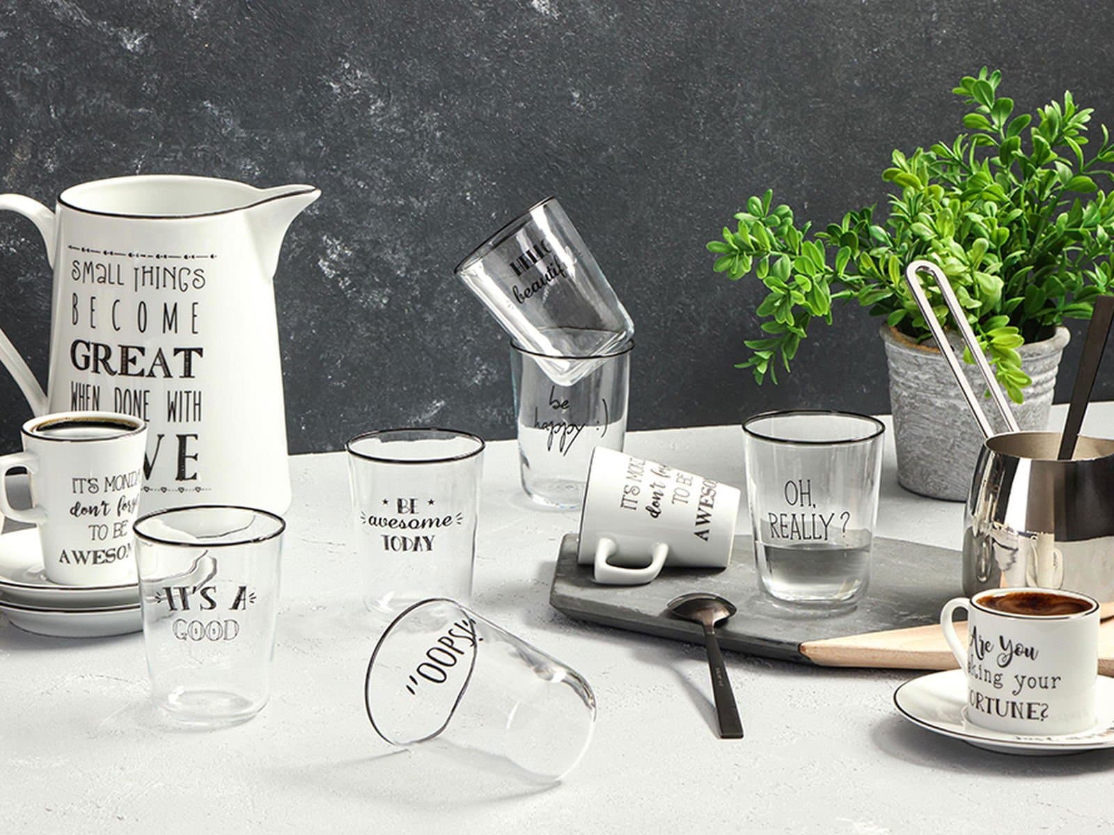 Porland Be Happy 6 Person Coffee Side Water Glass Set 200cc