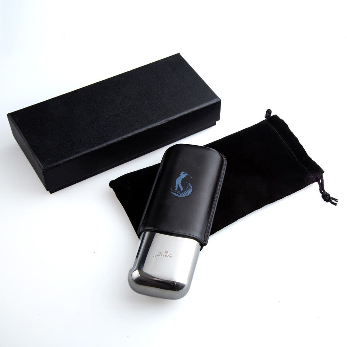 Jumbo Golf Line Black Leather Double Cigar Case