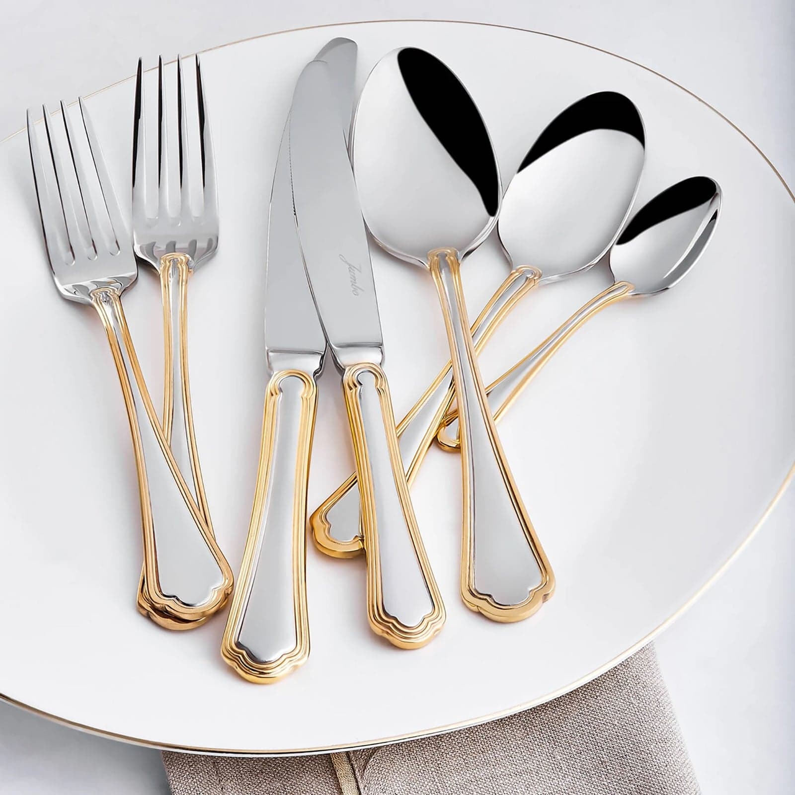 Jumbo 1400 Gold 12 Person 84 Piece Cutlery Set
