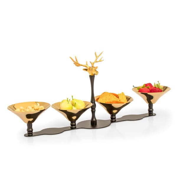 4 Slot Snack Stand with Deer Handle Black Static-Gold