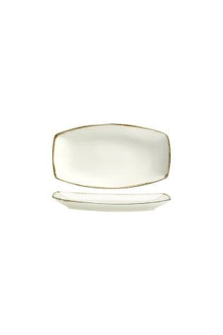 Kütahya Porselen Bone Bohem 19cm. Kayık Tabak Krem Fileli