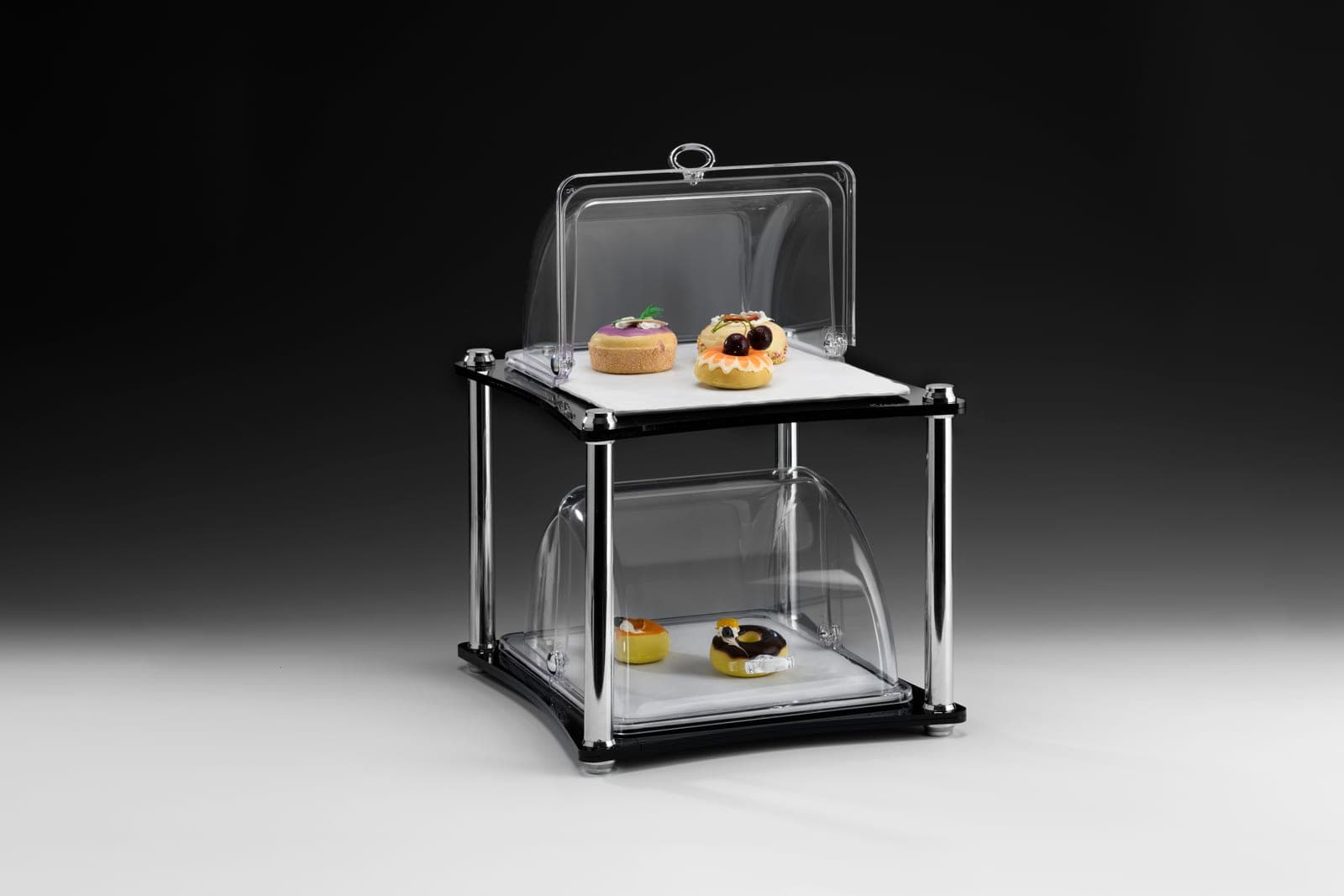 2 KATLI MELAMİN TEPSİLİ KAPAKLI AKRİLİK STAND / GN 1/2 34 x 39 x H: 47 cm