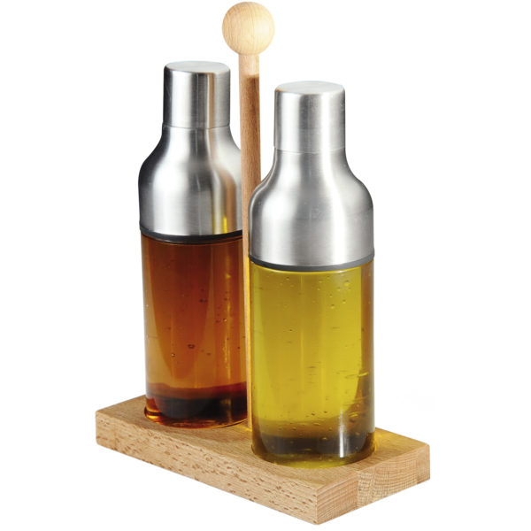 Groovy Wooden Stand Double Oil Bottle Set