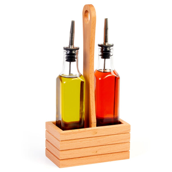Groovy Wooden Stand Double Oil Bottle Set Square
