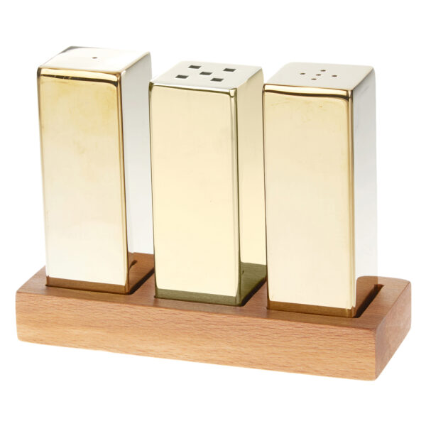 Groovy Everest Large Square Triple Salt and Pepper Shaker Set Gold GRV-294-XL-GOLD