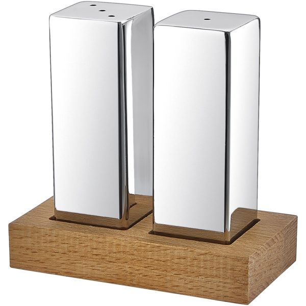 Groovy Wooden Rectangle Stand Square Double Salt Shaker Set Glossy-Matt