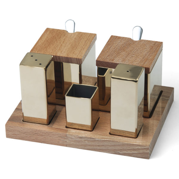 Groovy Five Piece Square Salt Shaker-Spice Shaker Set GRV-48-GOLD