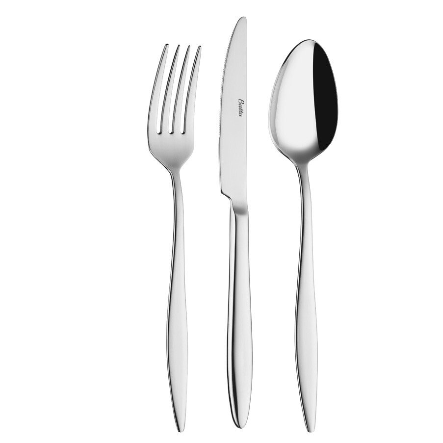 Batta 5600 Shiny 18 Piece 6 Person Dinner Fork Spoon Knife Set - Styled