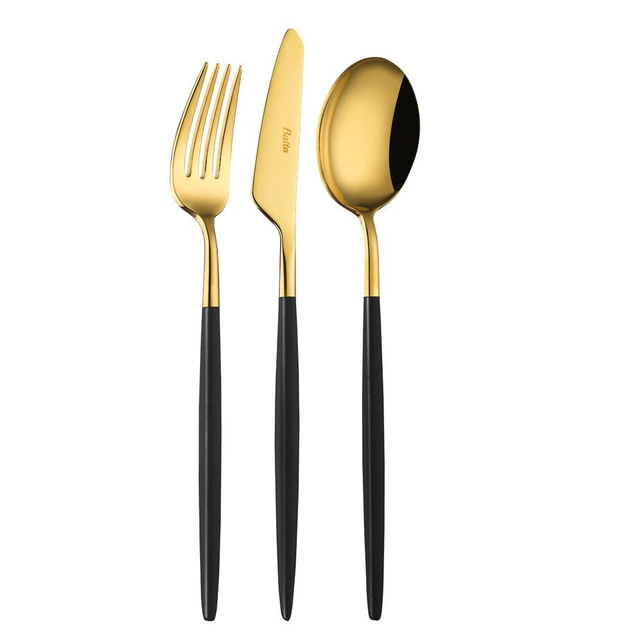 Batta Washabi Series Black Gold 1 Person Shiny 3 Piece Dessert Cutlery Set - Styled