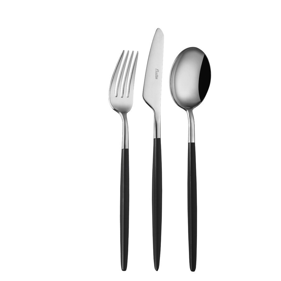 Batta Washabi Series Black Shiny 6 Person 18 Piece Dinner Fork Knife Spoon Set - Styled