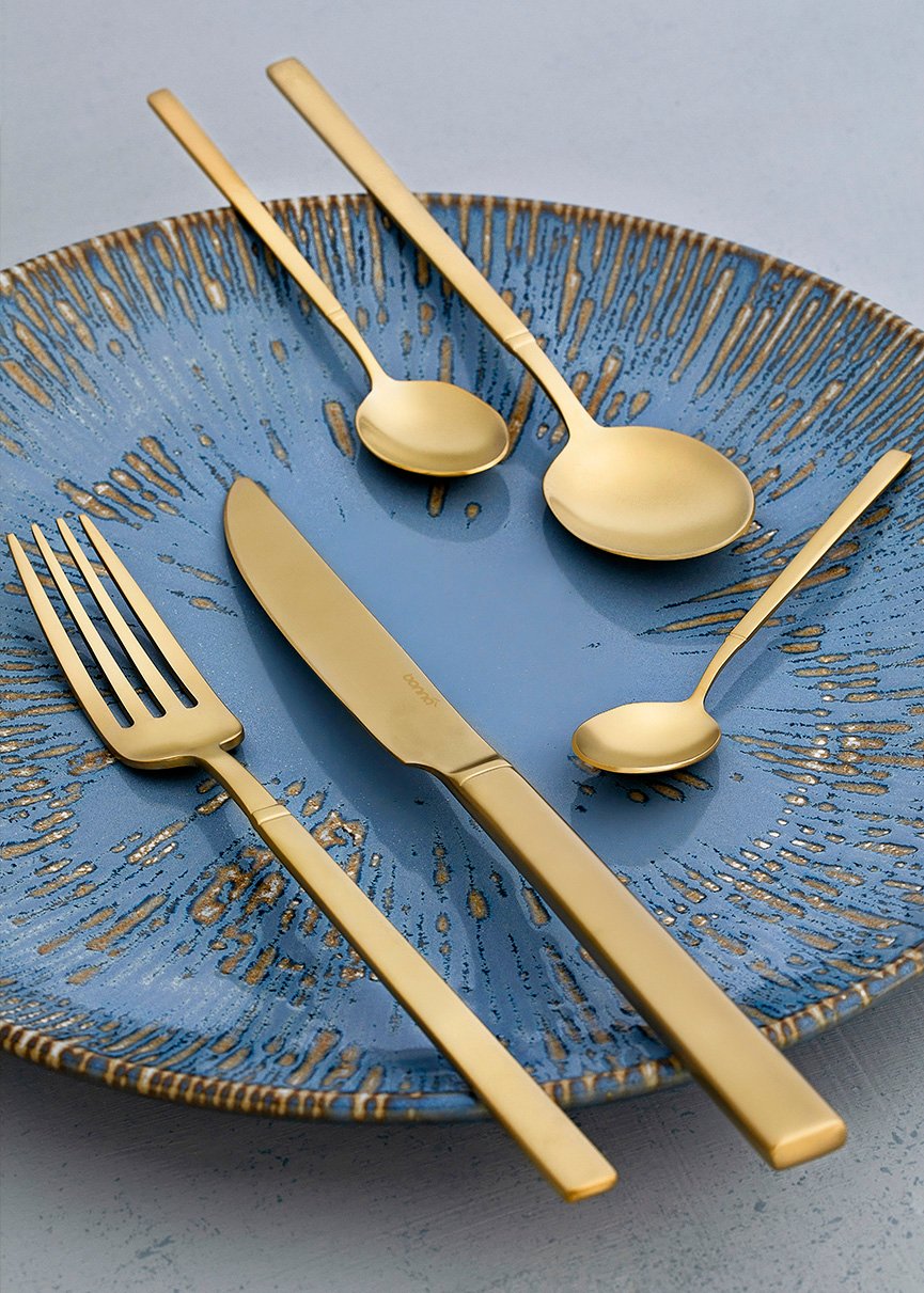 Grace Mat Gold Dessert Fork - Styled