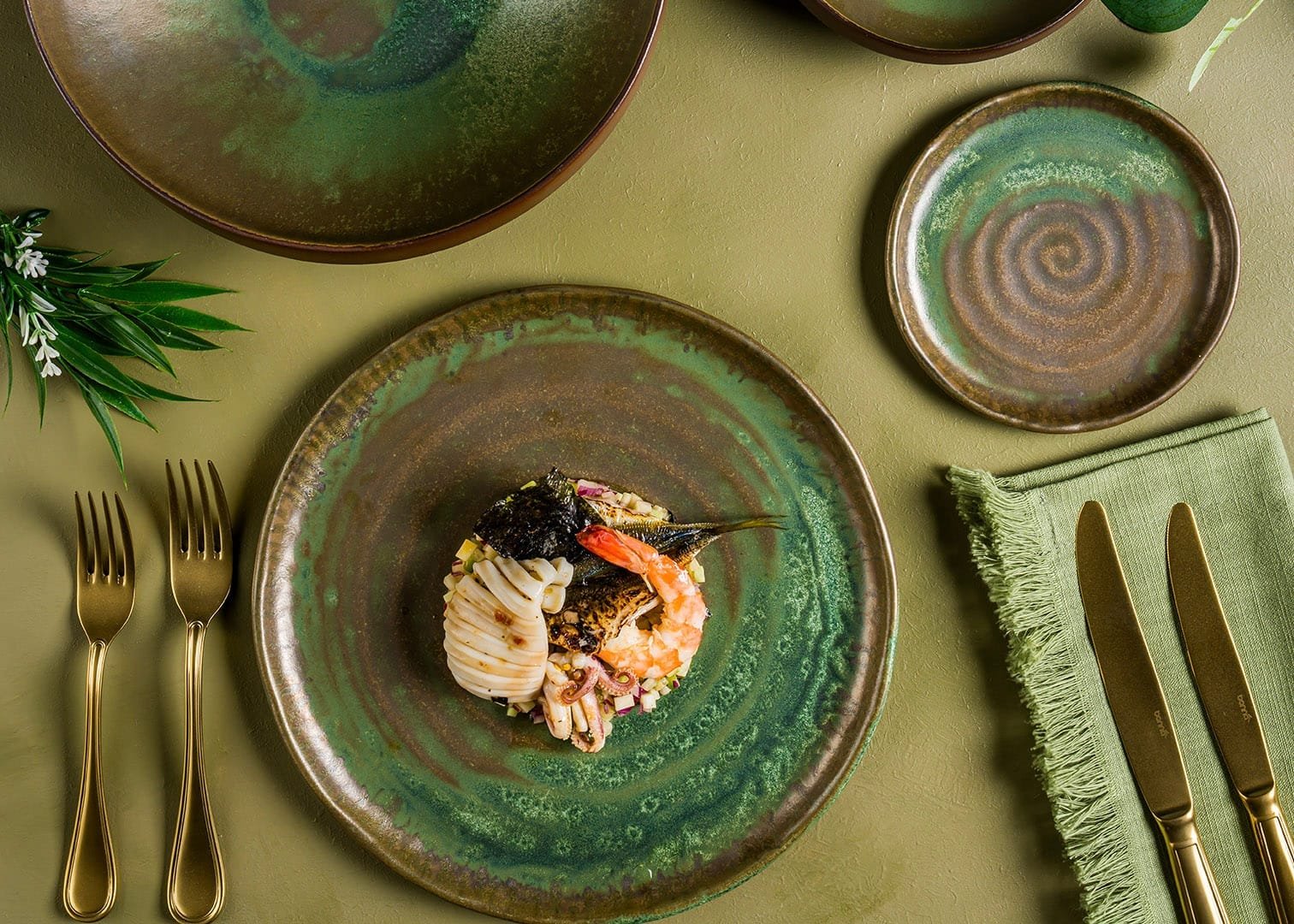 Bonna Lagoon Olive Flat Plate 22 cm * 22 cm porcelain tableware