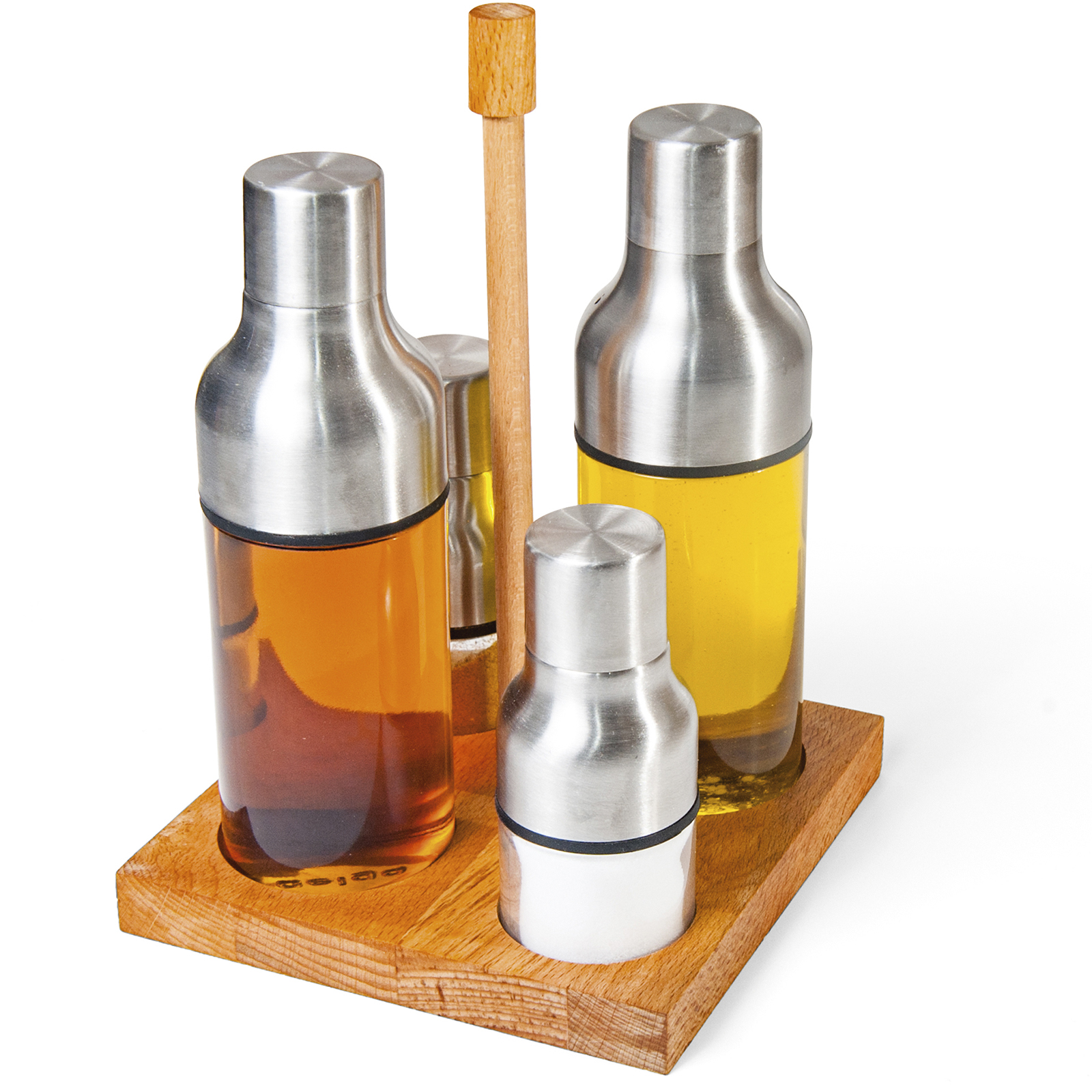 Groovy Wooden Stand Set of Four Oil Bottles