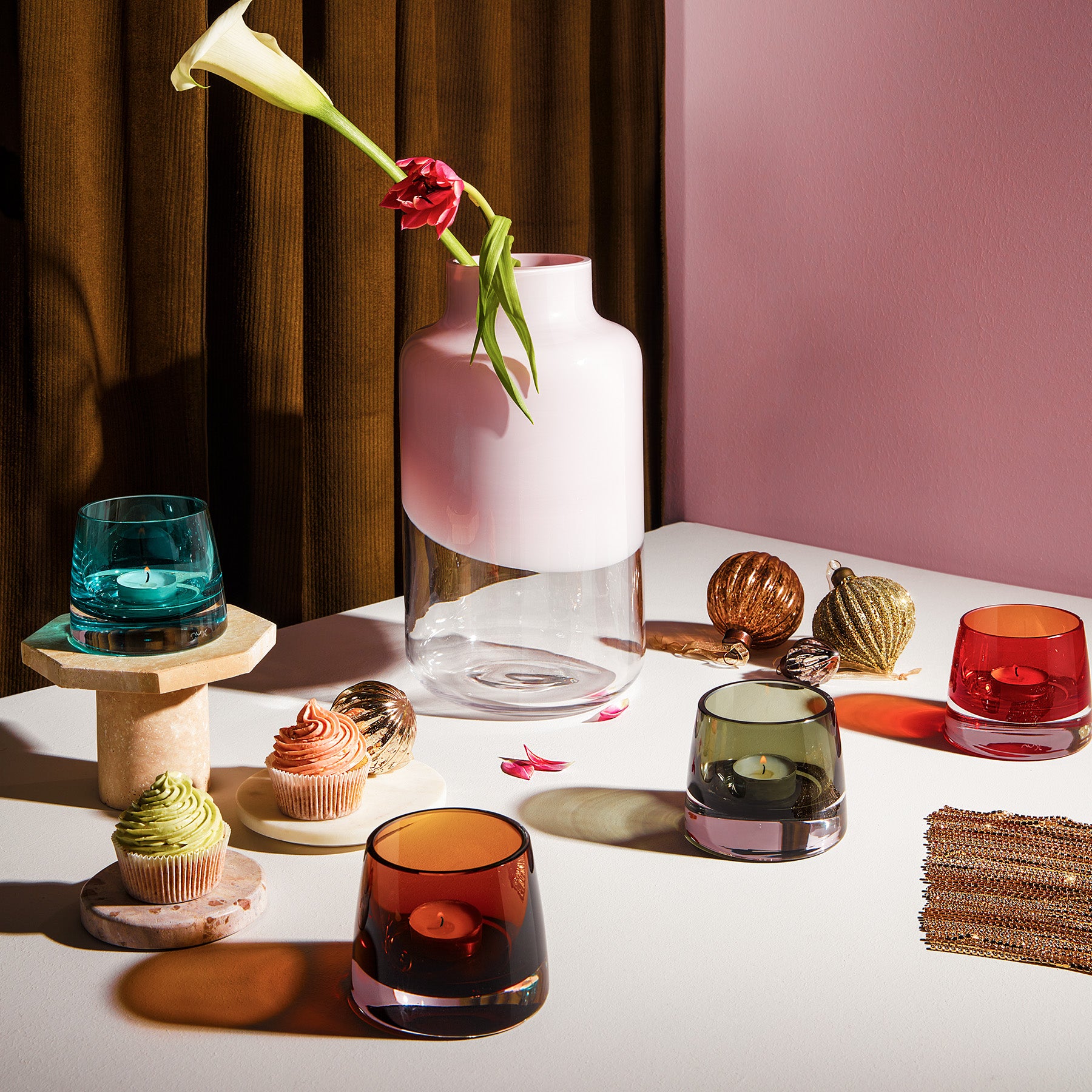 Double Small Candle Holder Petrol Green - Styled