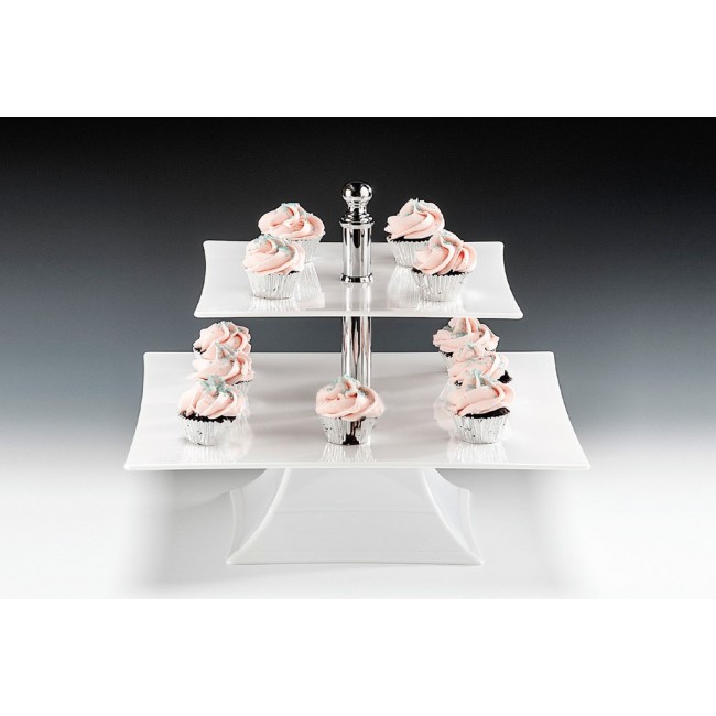 Alkan 2-Tier Square Buffet Stand - Clear 29cm High for hospitality & OS&E