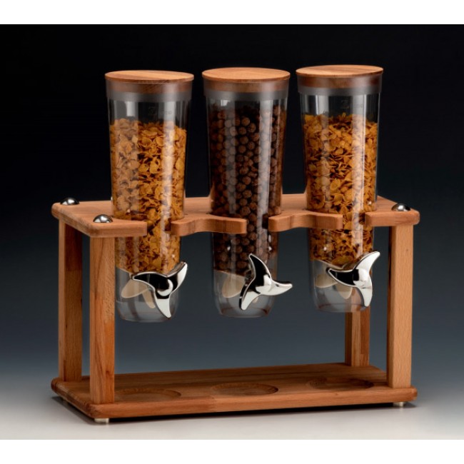 Alkan Rotating 3-Tier Cereal Dispenser with Wooden Base for hospitality & OS&E